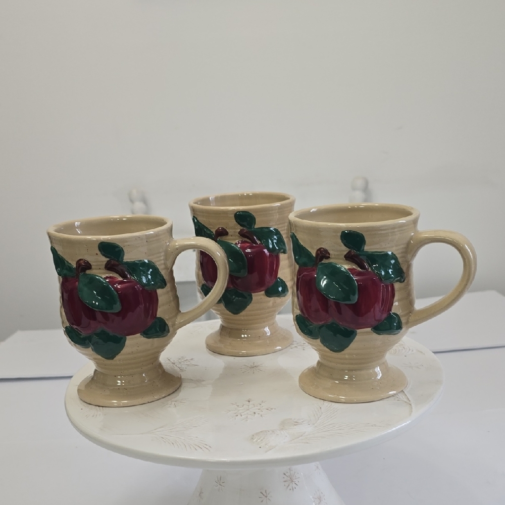 Vintage Franciscan Set Of 3 Apple Pattern Irish Mugs Speckled Earthenware Ribbed - Picture 1 of 14